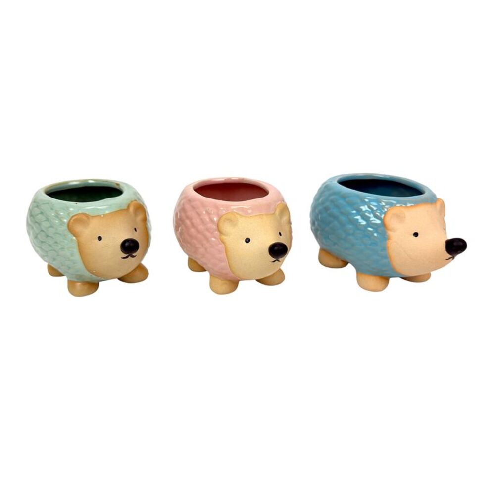 Hedgehog Planter Set of 3 Porcelain Succulent Pots with Drainage 4.5 Inch